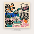 Courtyard Pool by the Sea – european theme art printable in Pink and Green