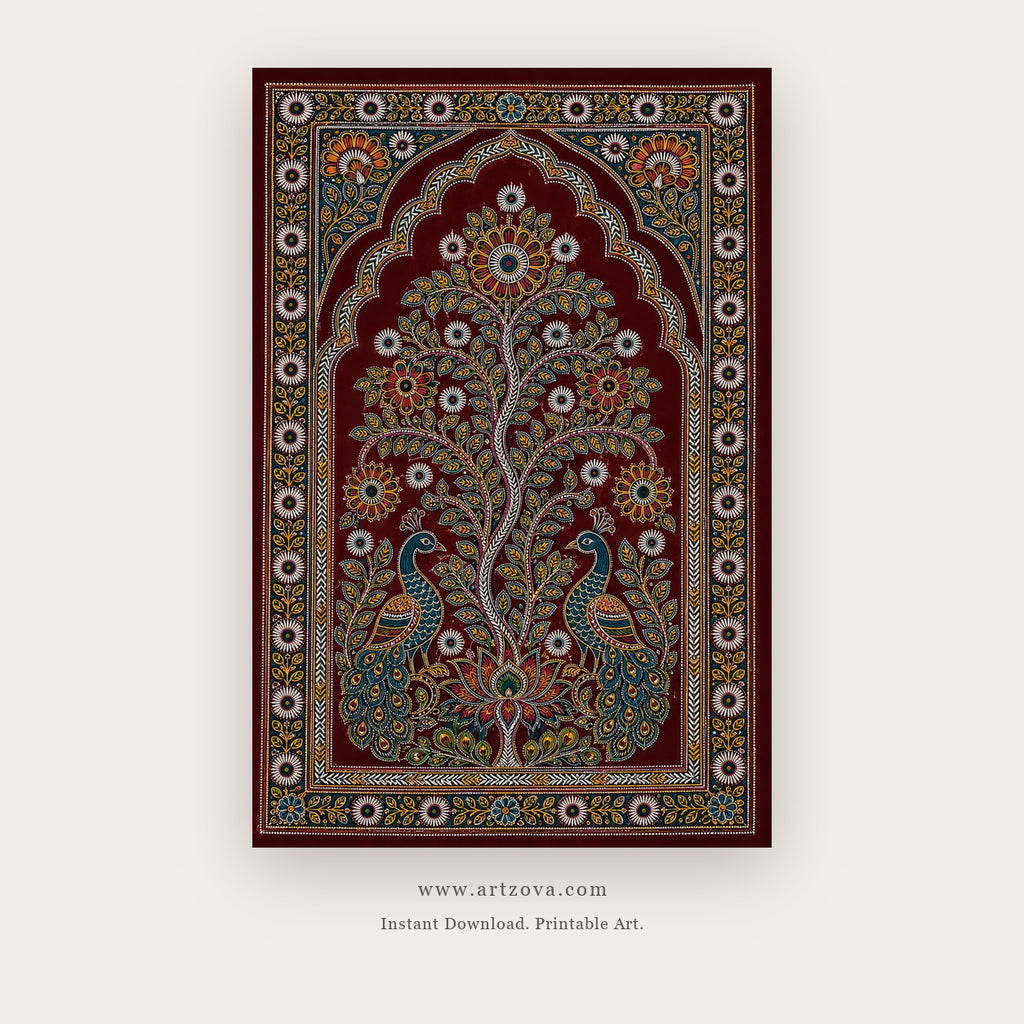Paisley Tree of Life – indian art printable in Brown and Red