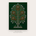 Emerald Folk Tree of Life – indian art printable in Forest Green and Orange
