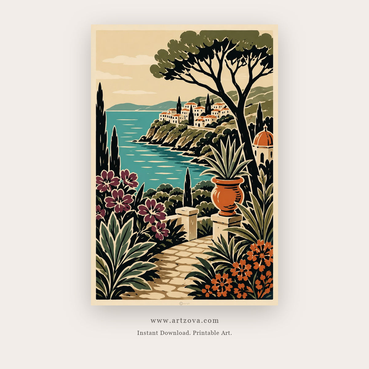 Coastal Garden Path – coastal wall art printable in Blue and Green