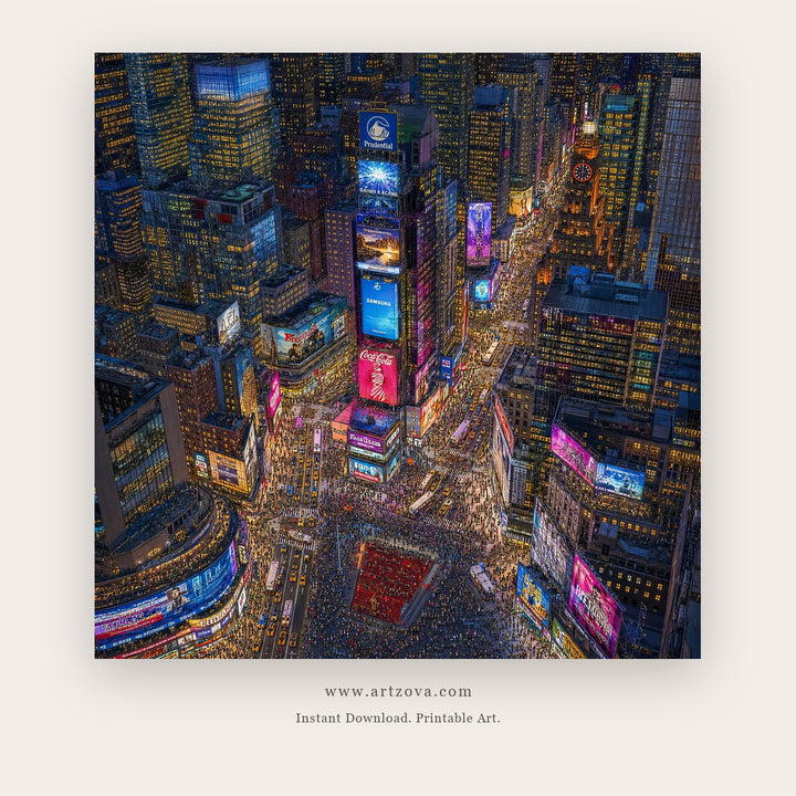 Times Square After Dark – city wall art printable in Navy Blue and Orange