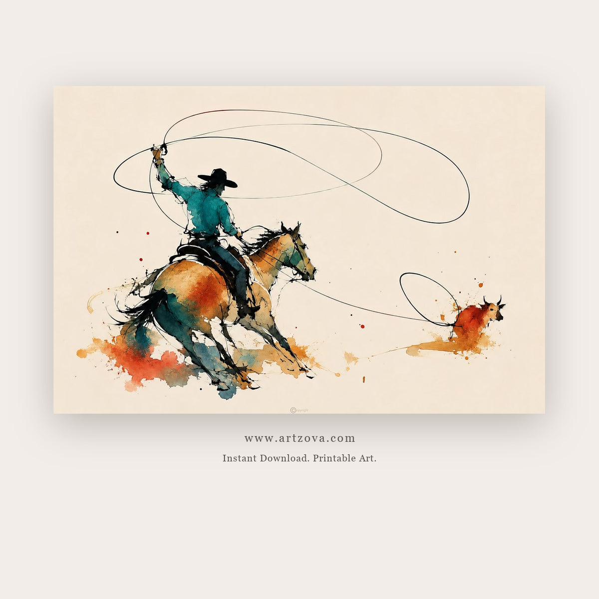 Polo Swing in Motion – figurative wall art printable in Teal and Orange
