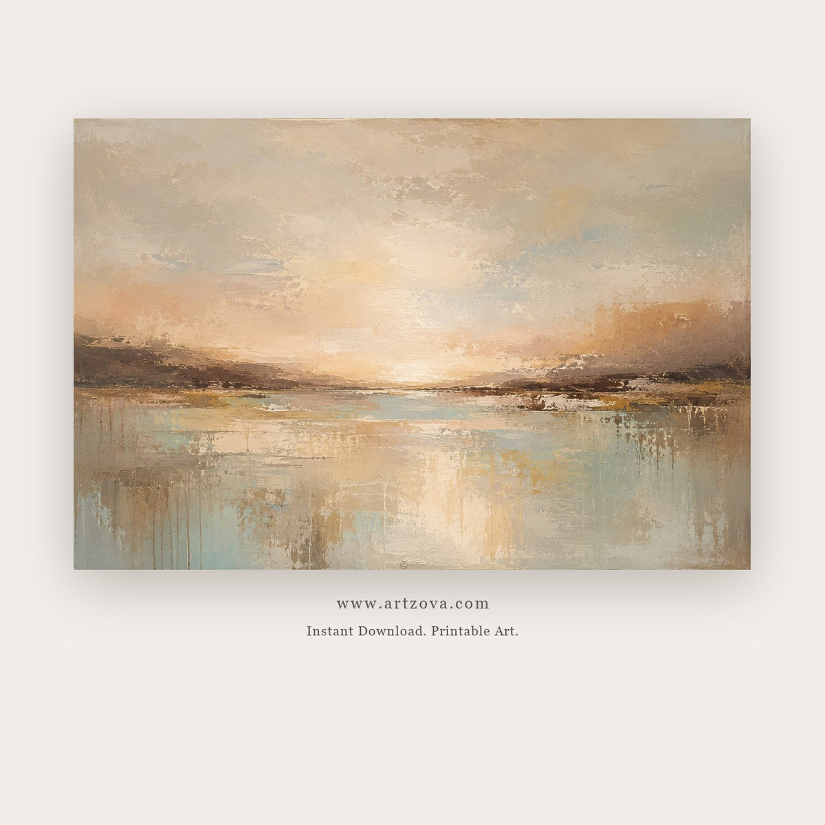 Silver Shoreline Mist – landscape wall art printable in Gray and Gold
