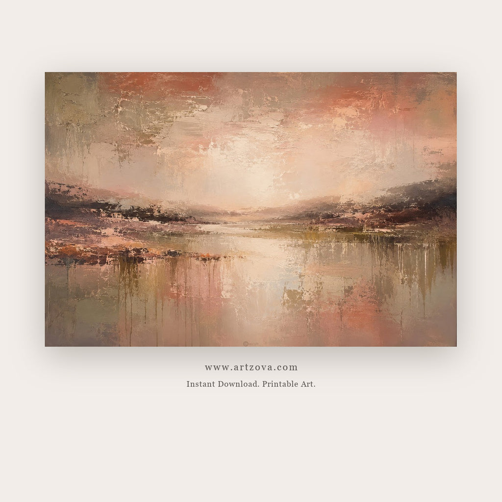 Rosewater Lake Horizon – landscape wall art printable in Pink and Gray