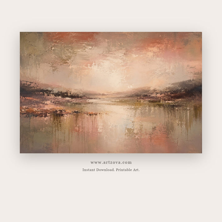 Rosewater Lake Horizon – landscape wall art printable in Pink and Gray