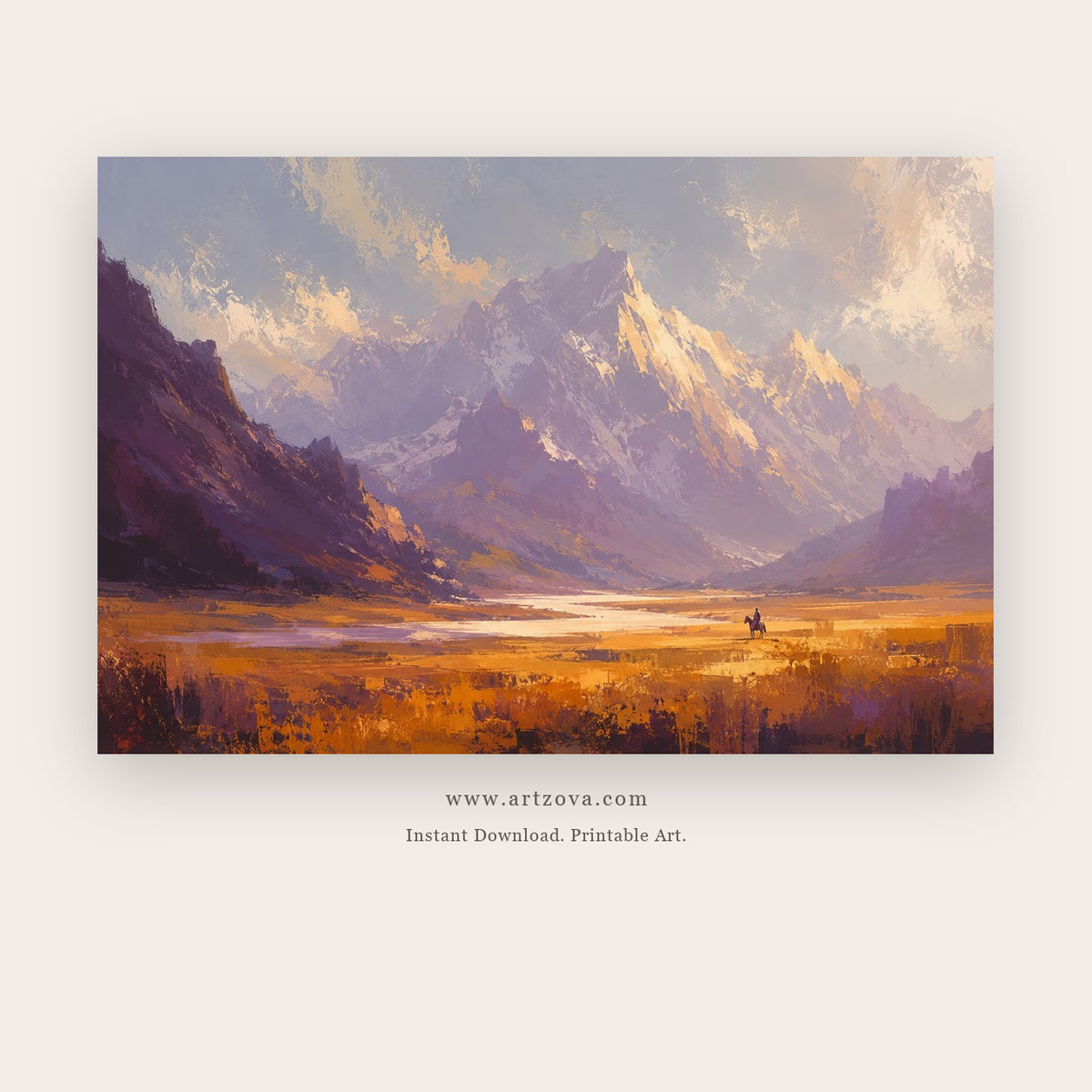 Golden Alpine Valley – landscape wall art printable in Purple and Gold