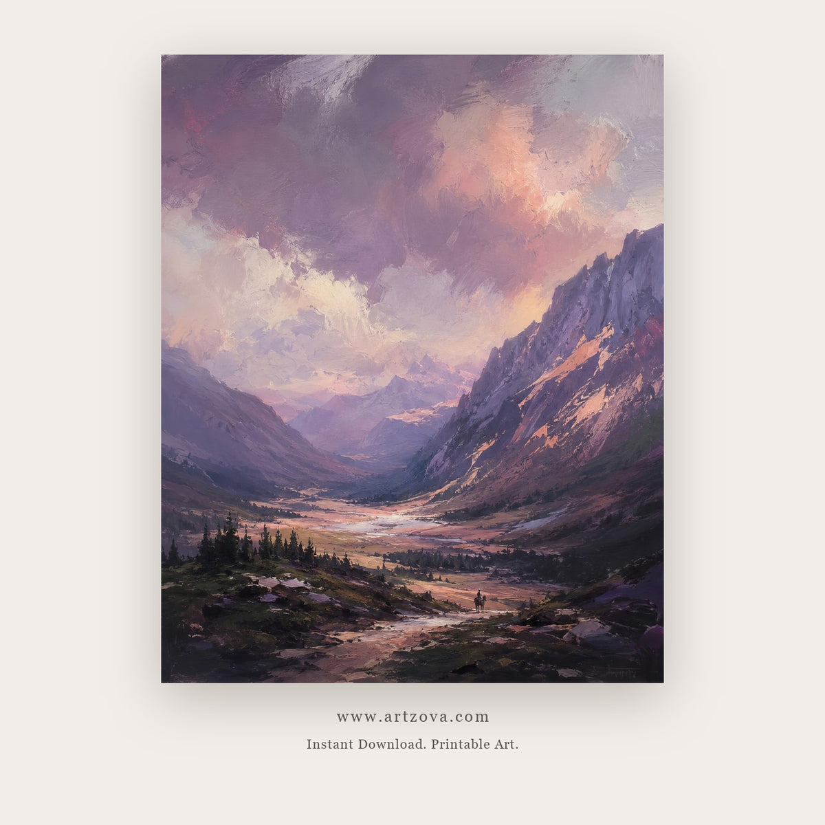 Lavender Mountain Valley – landscape wall art printable in Purple and Gray