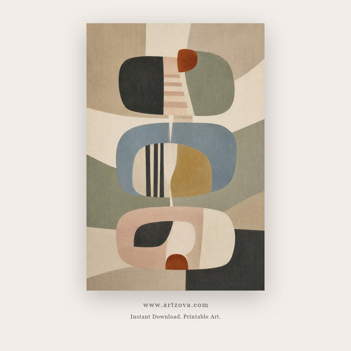 Muted Form Assembly – abstract wall art printable in Gray and Olive Green