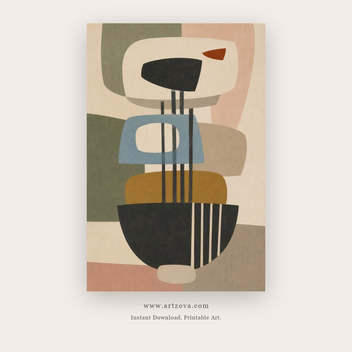 Sculptural Lines Abstract – abstract wall art printable in Gray and Tan
