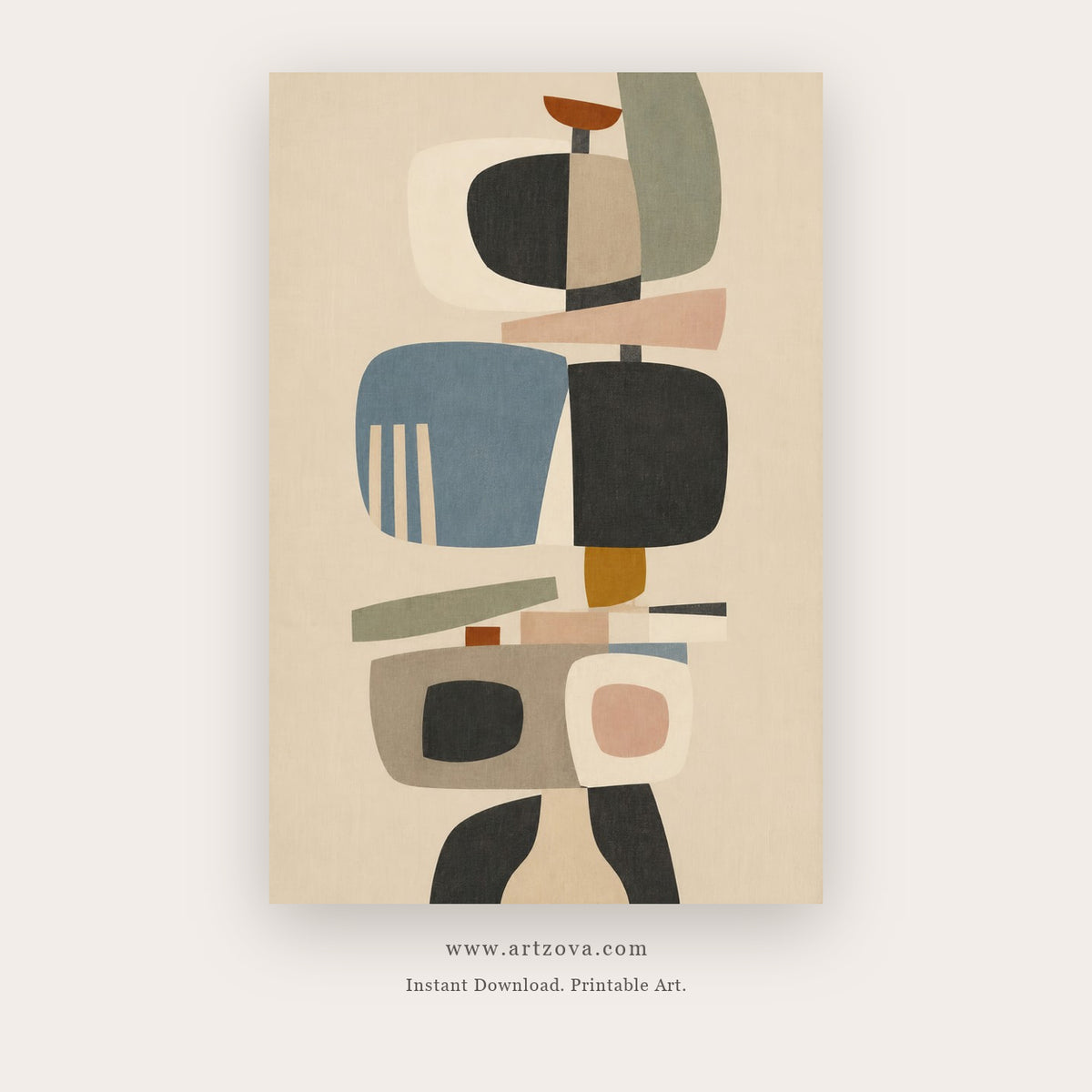 Rounded Rhythm Abstract – abstract wall art printable in Gray and Olive Green