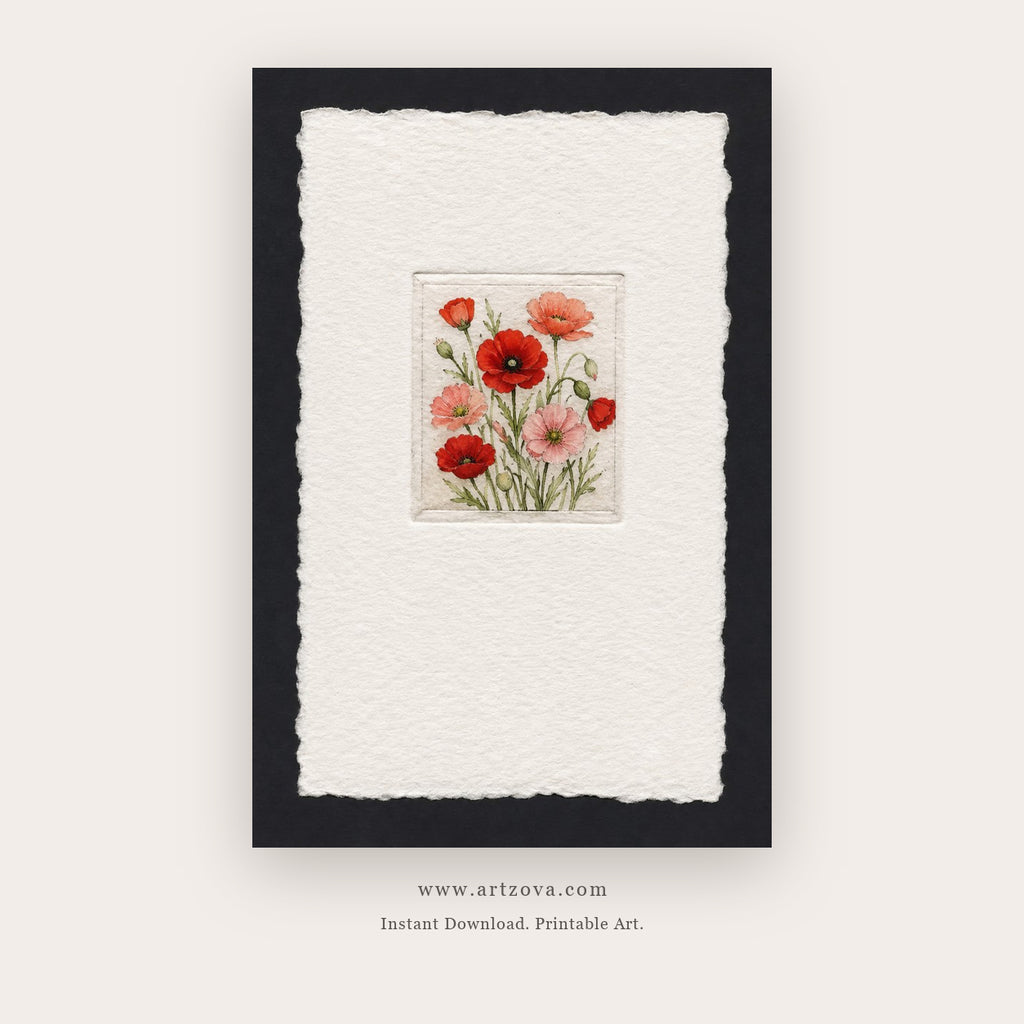 Red Poppy Herbarium – botanical & floral art printable in Red and Black