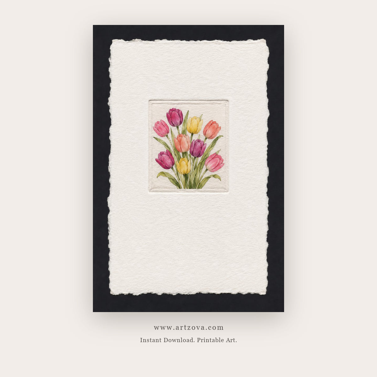 Pink Tulip Herbarium – botanical & floral art printable in Pink and Black