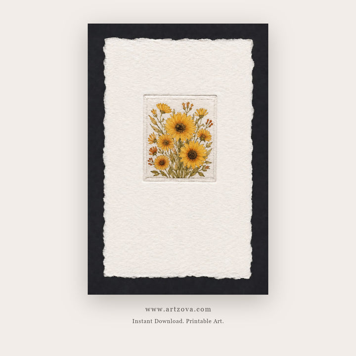 Golden Daisy Herbarium – botanical & floral art printable in Yellow and Black