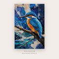 Blue Kingfisher Collage – bird wall art printable in Blue and Orange