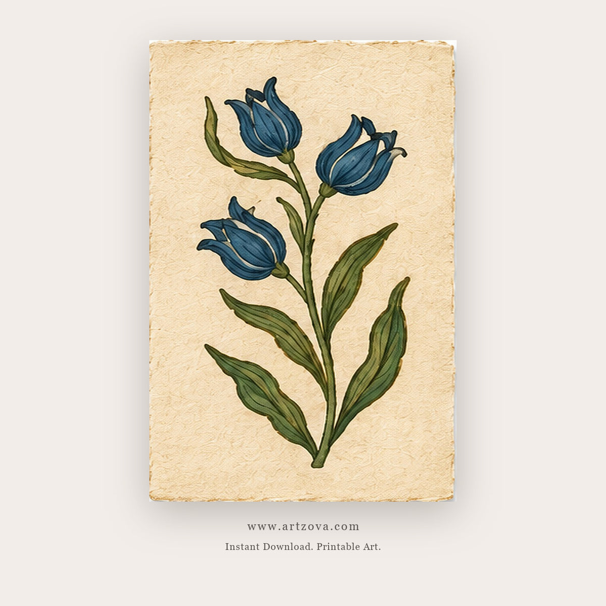 Vintage Indigo Bloom – botanical & floral art printable in Navy Blue and Cream
