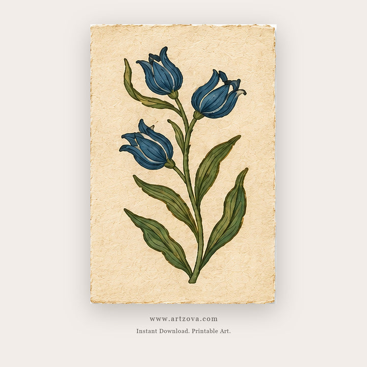 Vintage Indigo Bloom – botanical & floral art printable in Navy Blue and Cream