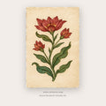 Vintage Crimson Bloom – botanical & floral art printable in Red and Green