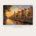 Amsterdam Canal Glow – european theme art printable in Orange and Blue
