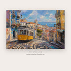 Lisbon Blue Tram – european theme art printable in Blue and Orange