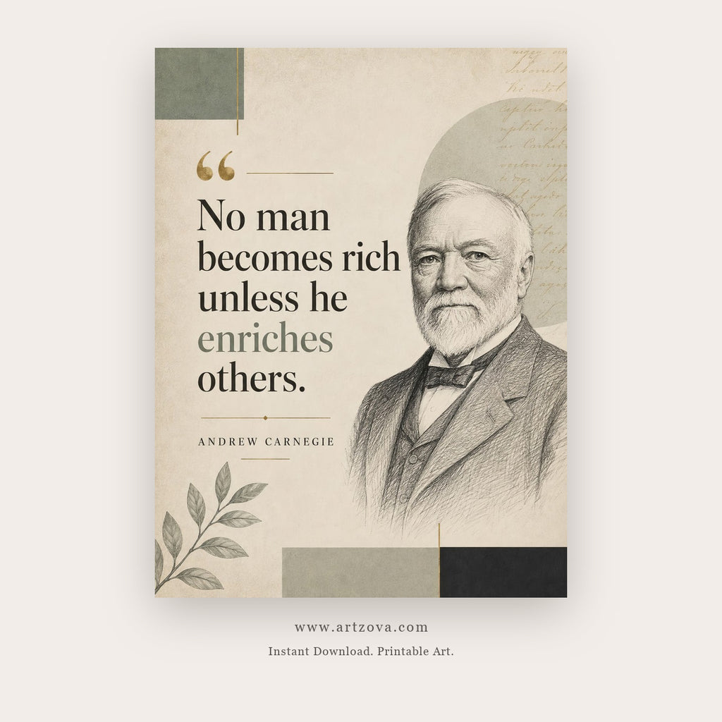 No Man Becomes Rich Unless He Enriches Others printable motivational quote wall art