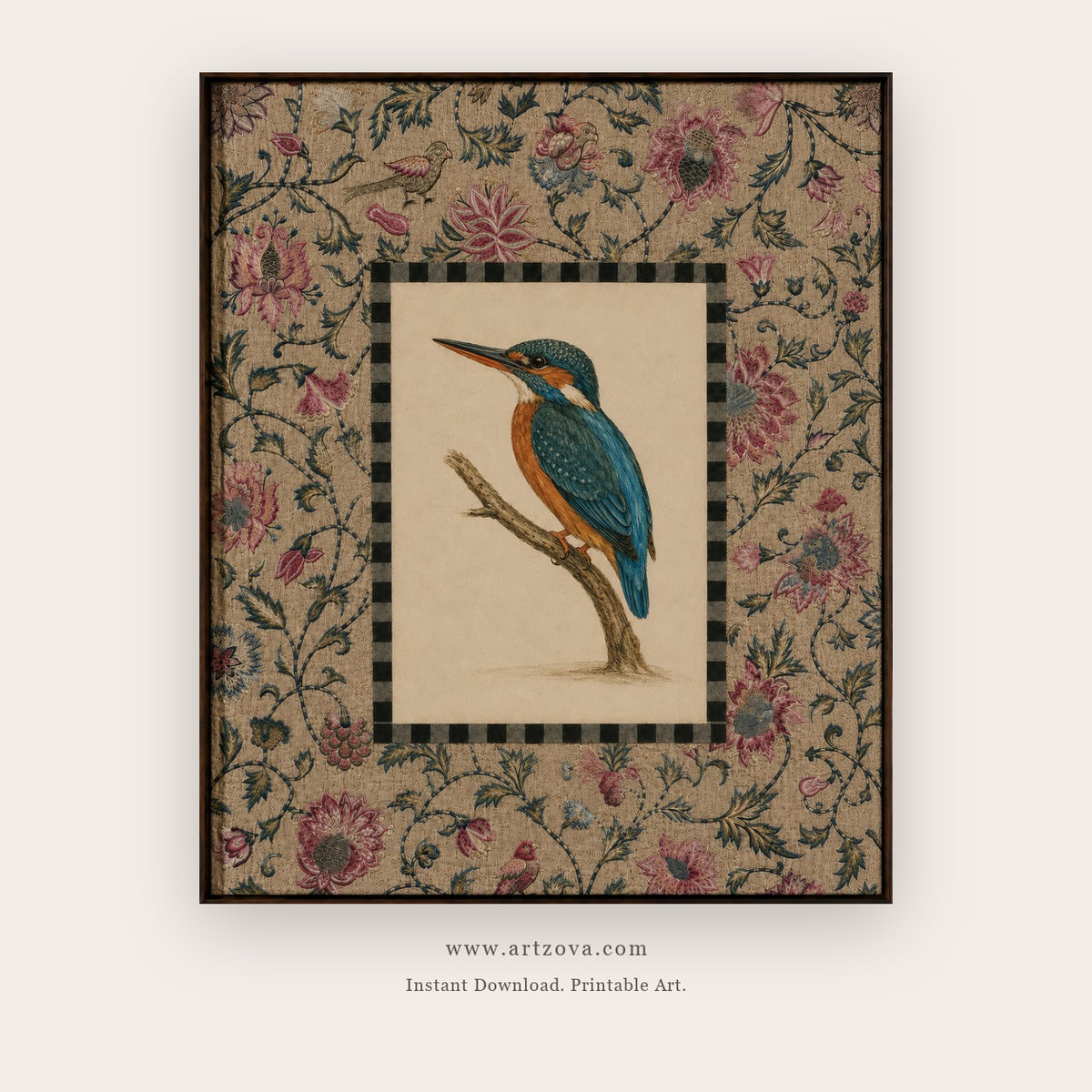 Kingfisher in a Floral Tapestry printable bird wall art