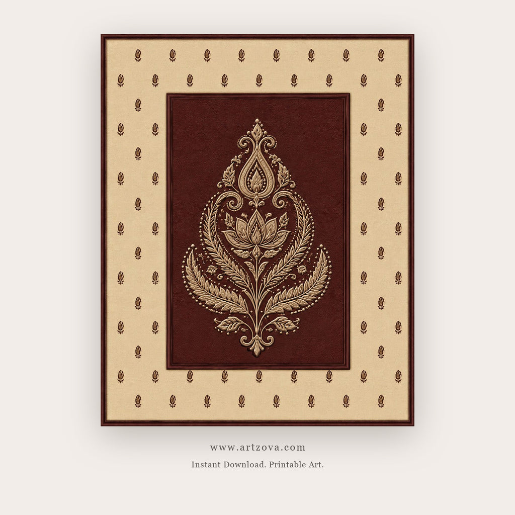 Maroon Paisley Folk Motif printable Indian folk wall art