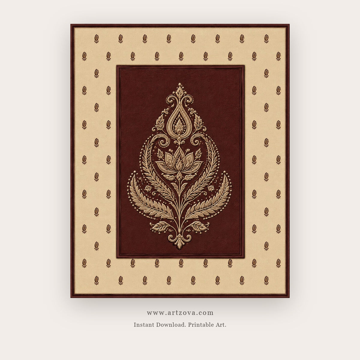 Maroon Paisley Folk Motif printable Indian folk wall art