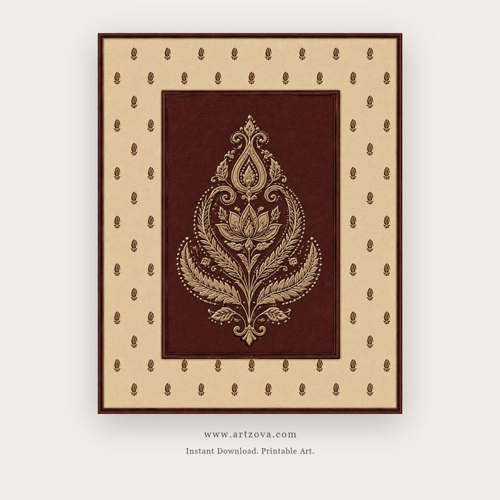 Maroon Paisley Folk Motif printable Indian folk wall art