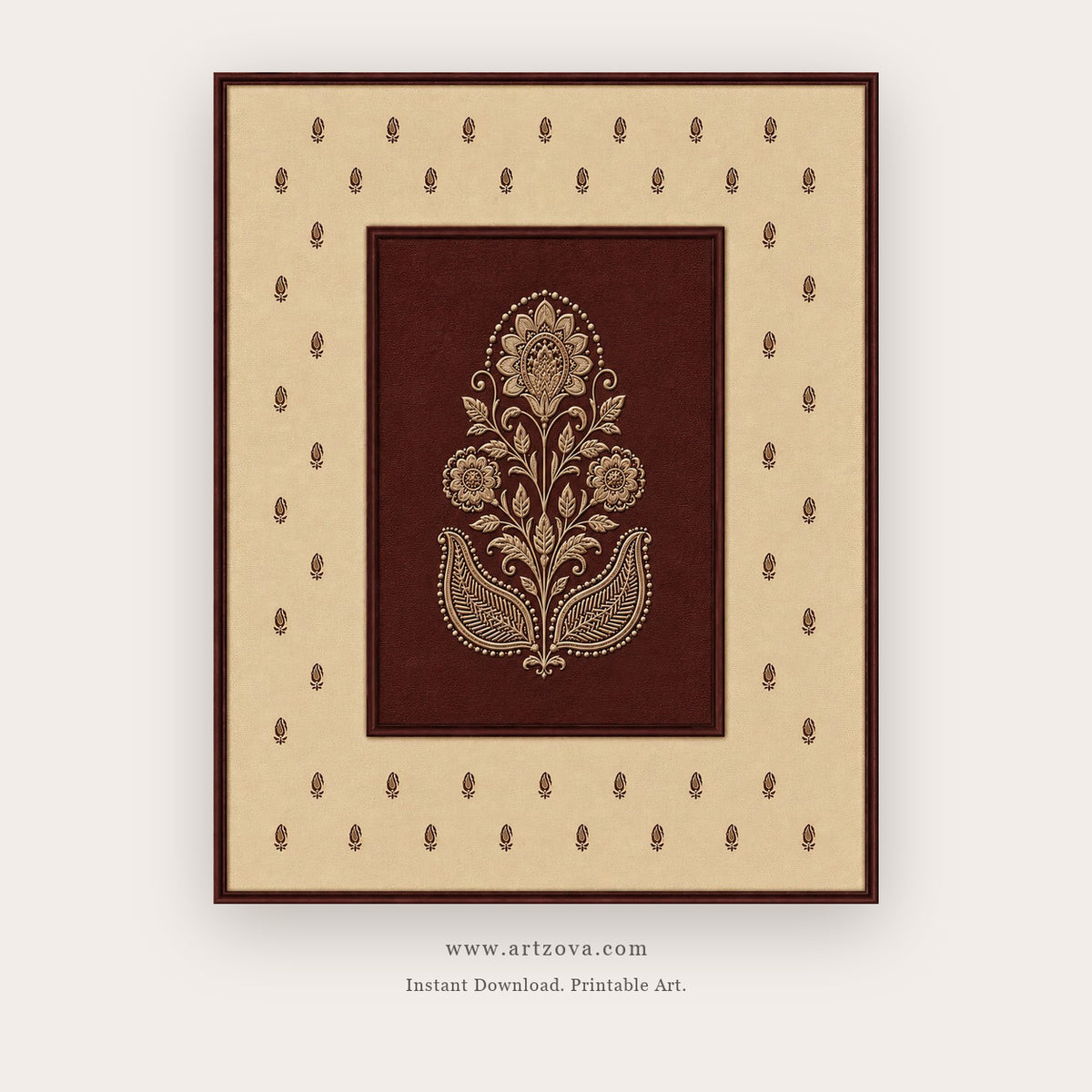 Maroon Floral Folk Motif printable Indian folk wall art