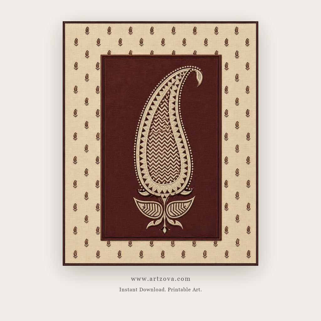 Paisley Flame Folk Motif printable Indian folk wall art