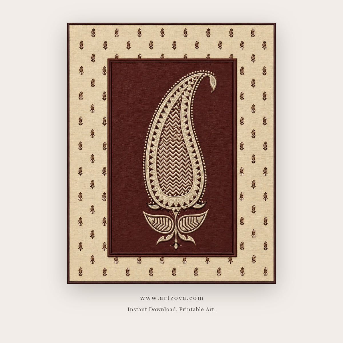 Paisley Flame Folk Motif printable Indian folk wall art