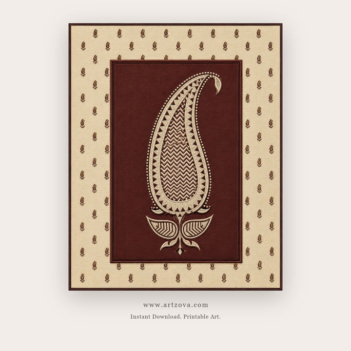 Paisley Flame Folk Motif printable Indian folk wall art