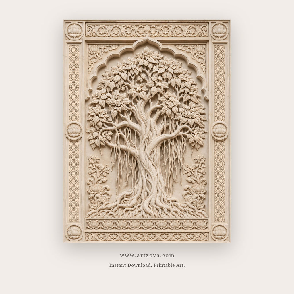 Ivory Tree of Life printable Indian folk wall art