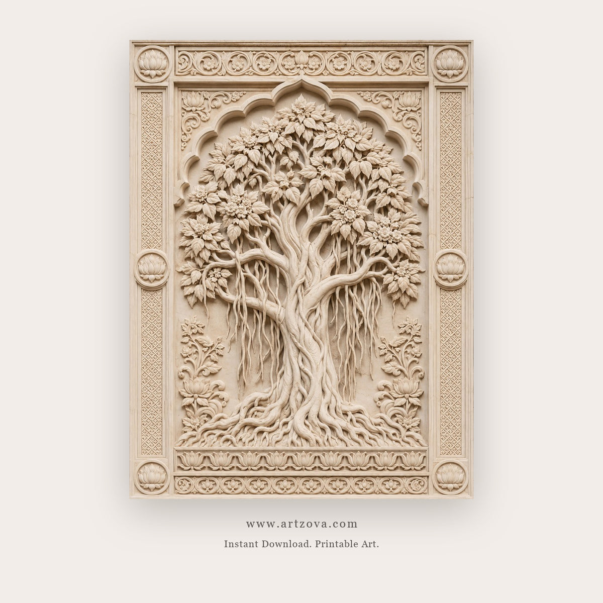 Ivory Tree of Life printable Indian folk wall art