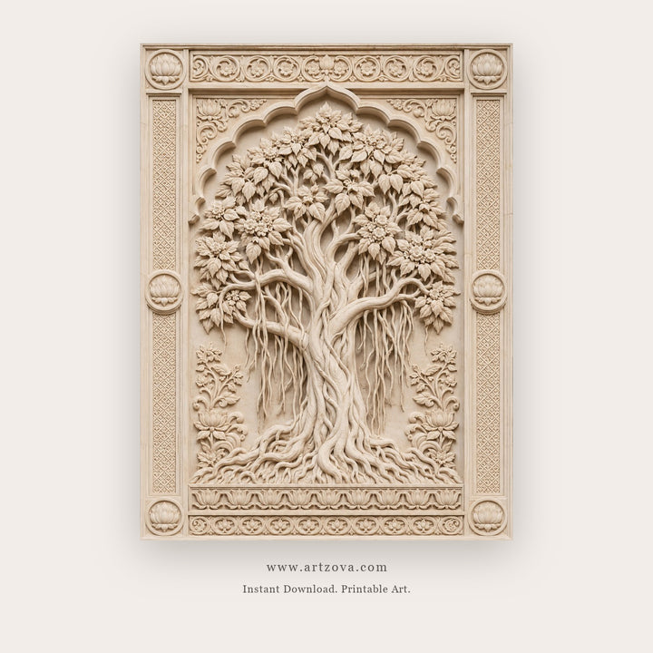 Ivory Tree of Life printable Indian folk wall art