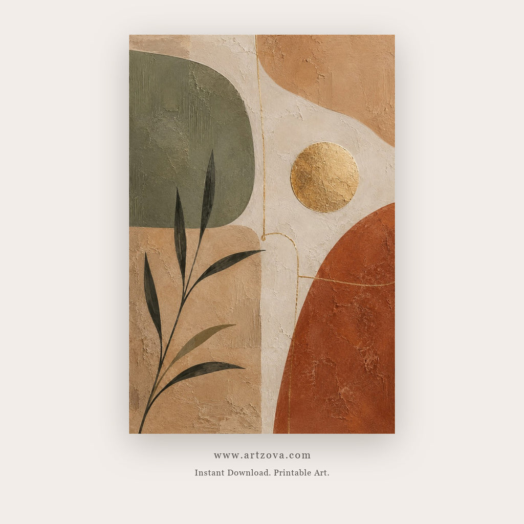 Botanical Moon in Earthen Layers printable abstract wall art