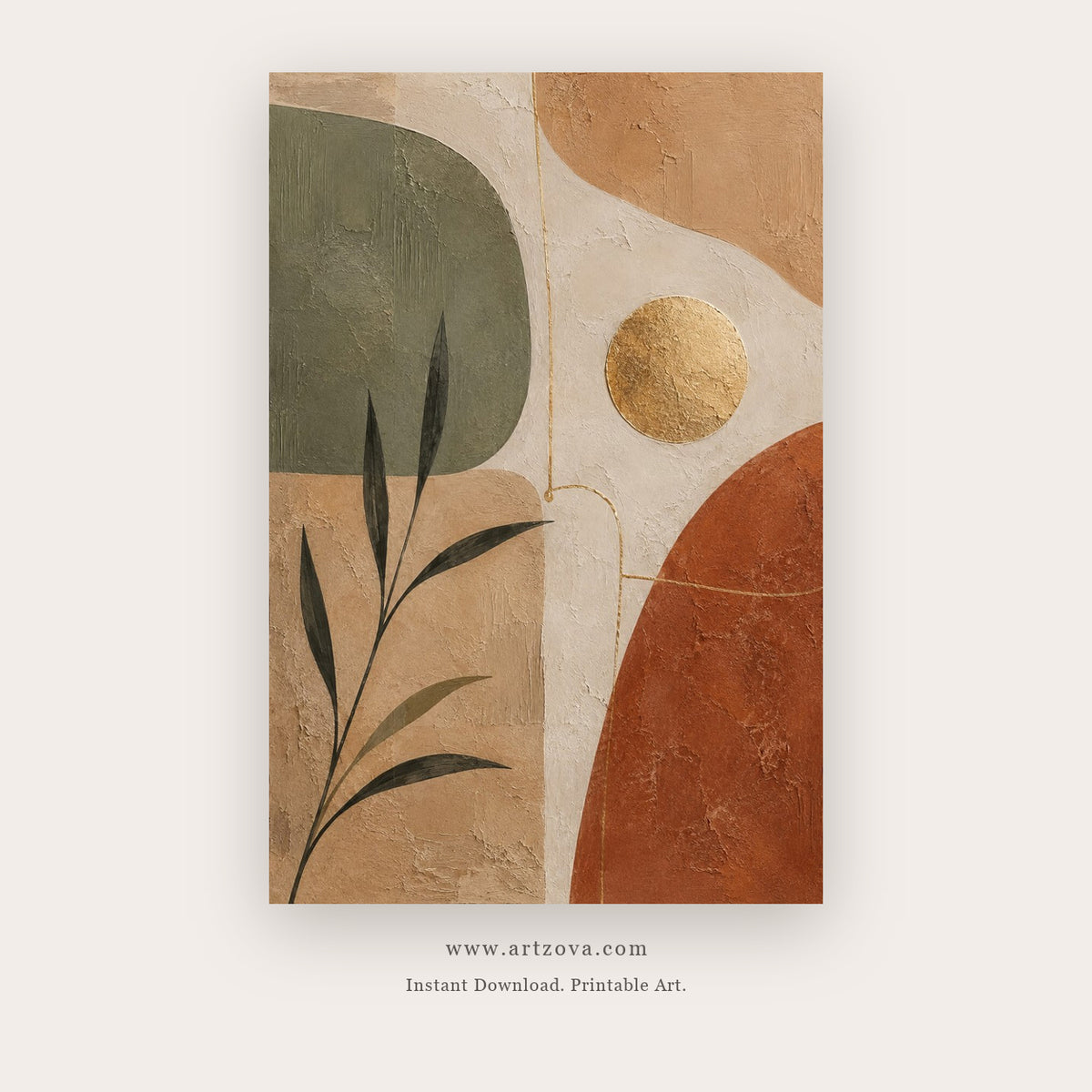 Botanical Moon in Earthen Layers printable abstract wall art