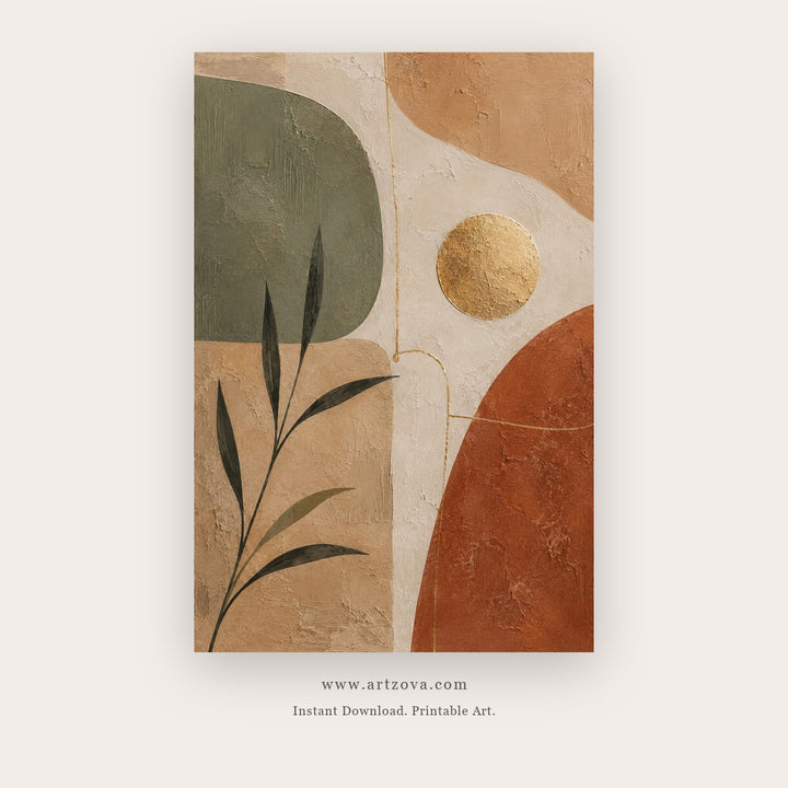 Botanical Moon in Earthen Layers printable abstract wall art