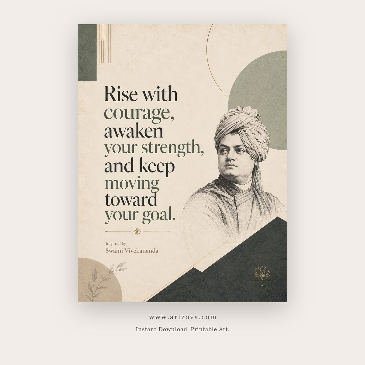 Rise With Courage and Awaken Your Strength printable motivational quote wall art