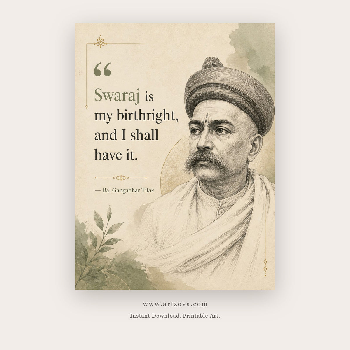 Swaraj Is My Birthright printable motivational quote wall art