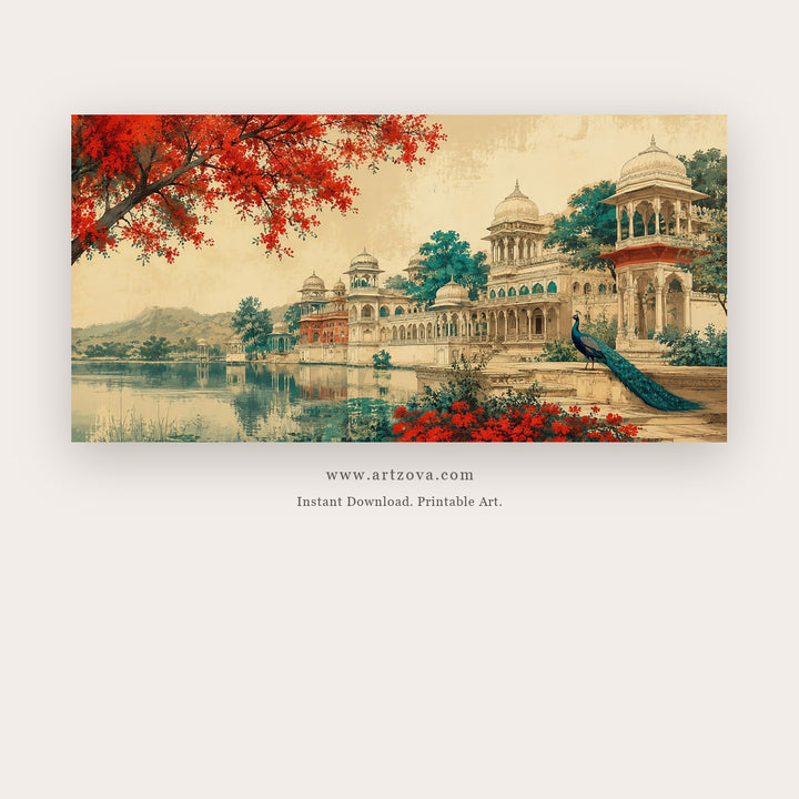 Red Tree Beside the Palace Lake printable indian art