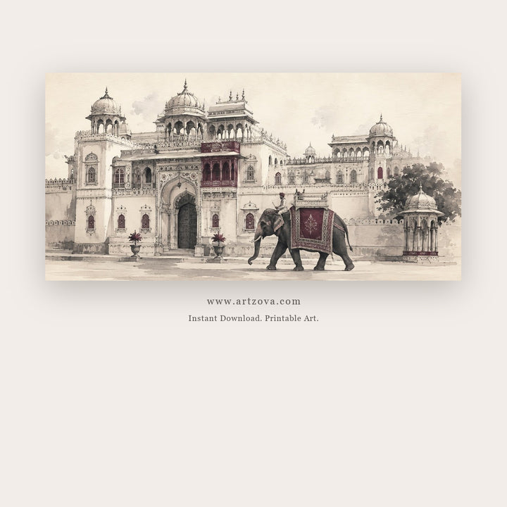 White Palace With Royal Elephant printable indian art