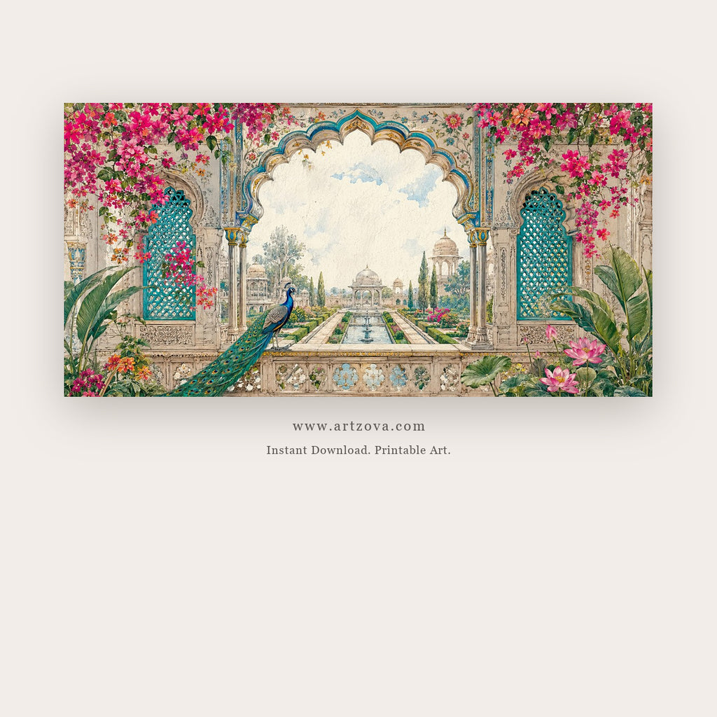 Peacock Garden Through the Floral Arch printable indian art