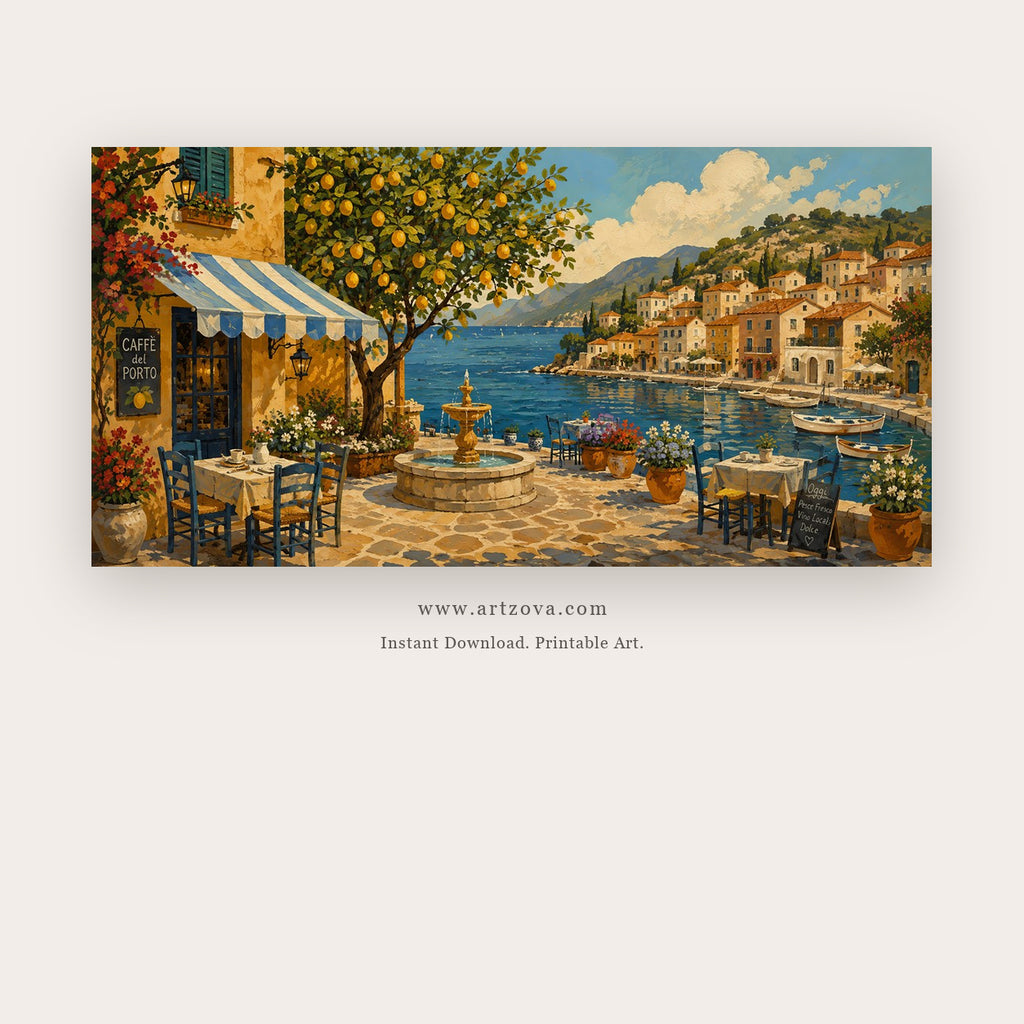 Lemon Terrace Over the Mediterranean Bay printable coastal wall art