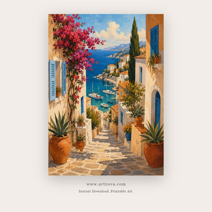 Bright Island Steps to a Turquoise Harbor printable coastal wall art