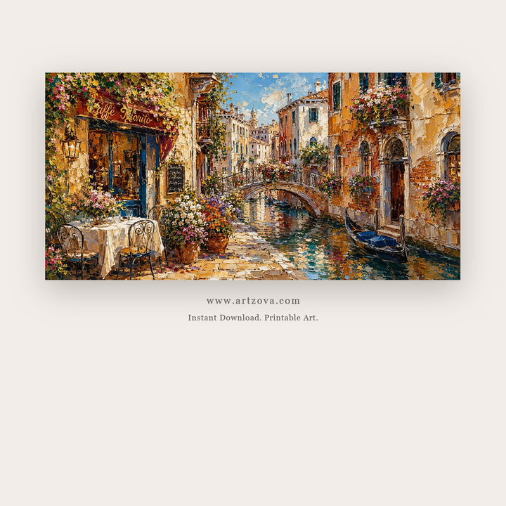 Flowered Canal Street in Summer Light printable coastal wall art