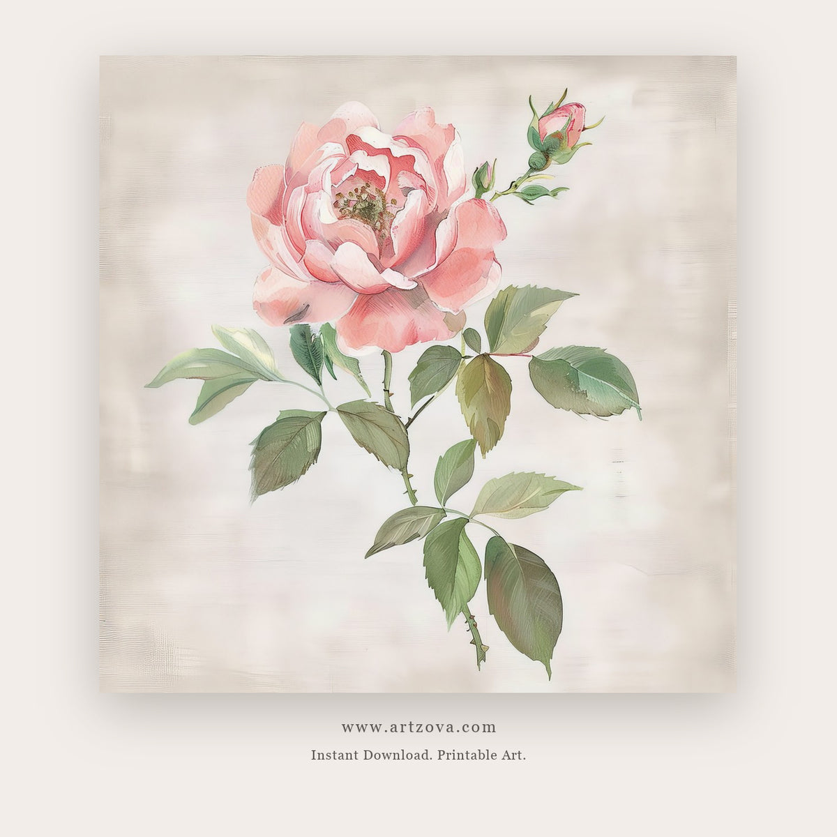 Soft Color Blooms printable botanical & floral art in White and Tan - Artzova