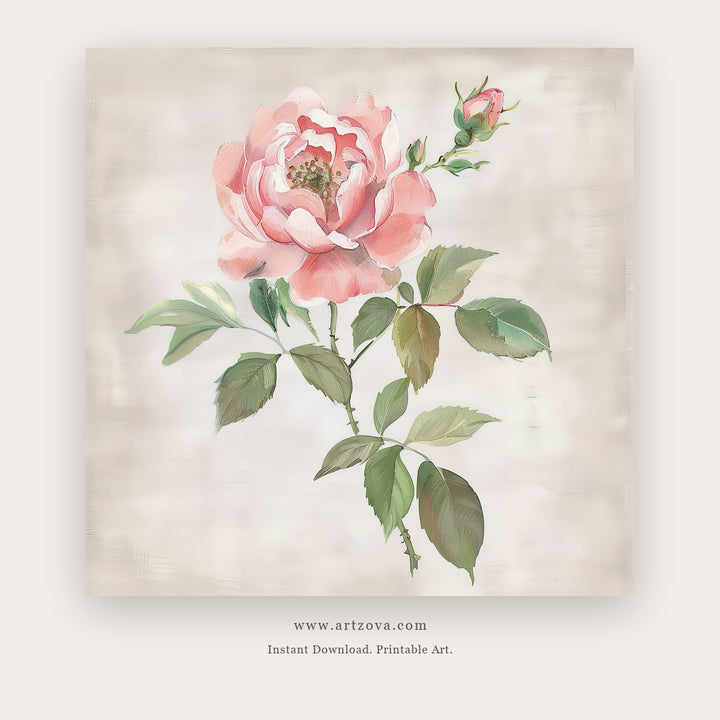 Soft Color Blooms printable botanical & floral art in White and Tan - Artzova