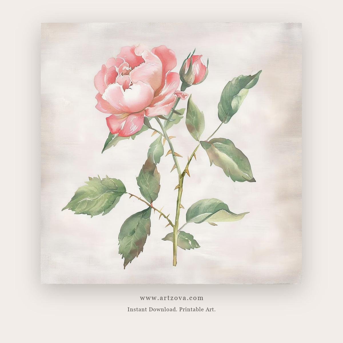 Still Moment printable botanical & floral art in White and Beige - Artzova