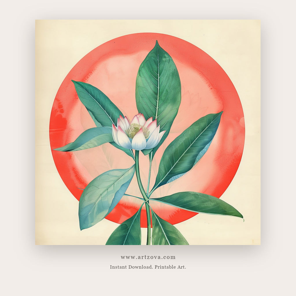 Color Blooms printable botanical & floral art in Peach and Sage Green - Artzova